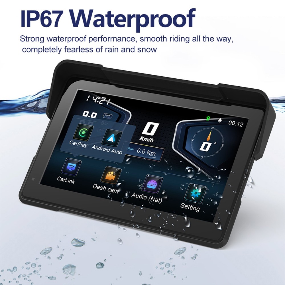 7" Motorcycle GPS Navigation Touch Screen Wireless CarPlay Android Auto Cam WIFI