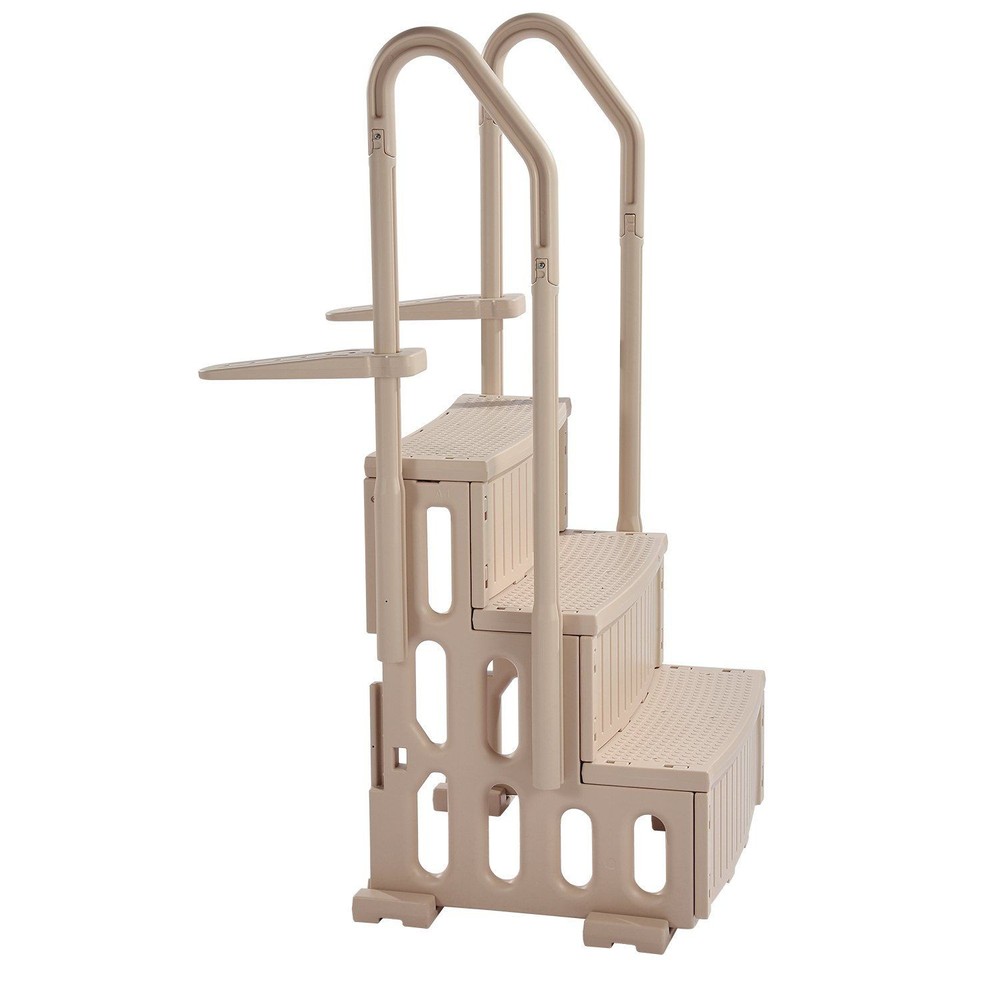 Ergonomic Grip 3-Step Pool Stairs 400lb Cap 36-48in Entry Exit Taupe