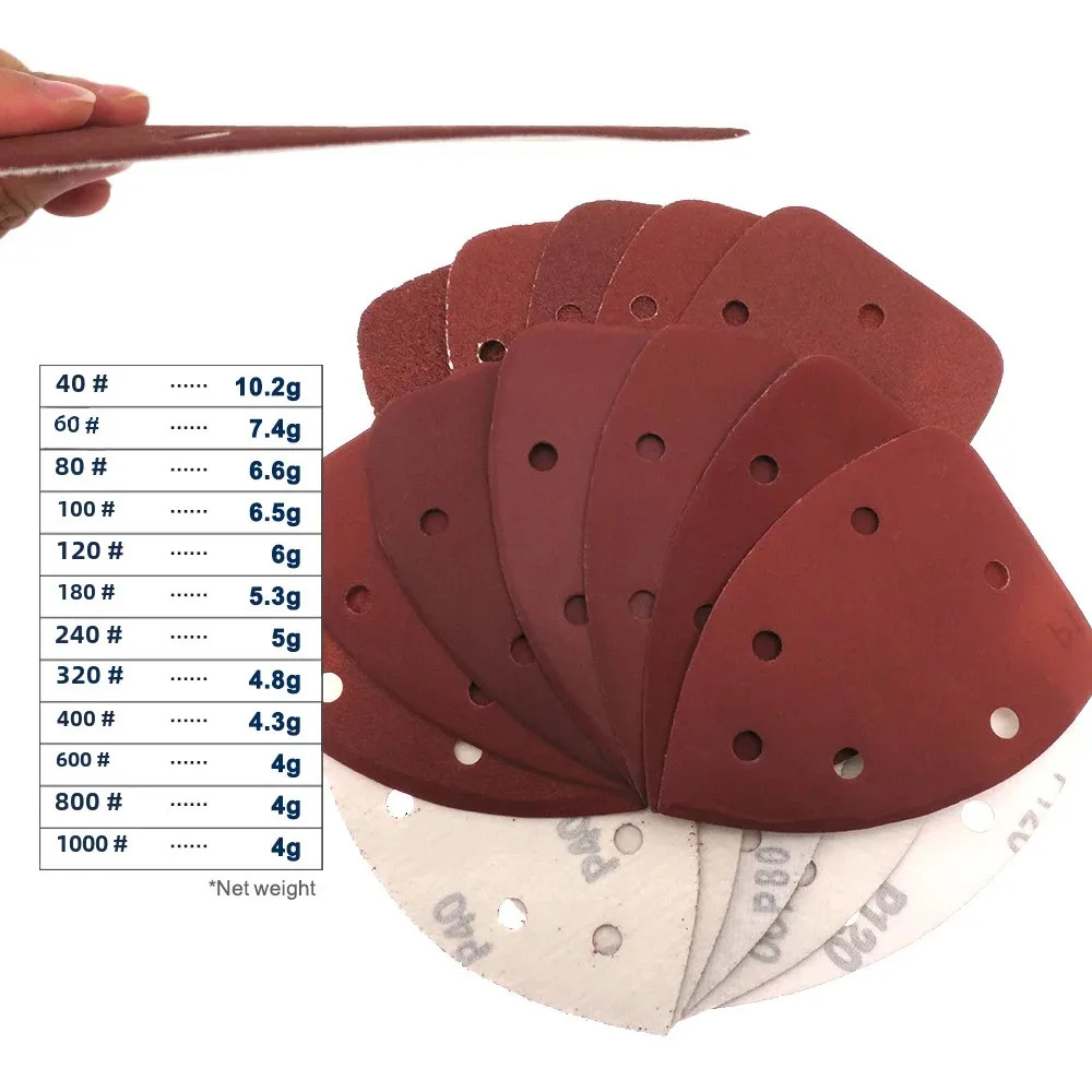 140*98*mm 6Hole Sanding Sheets Triangle Red Sandpaper Hook & Loop 40 -1000 Grits