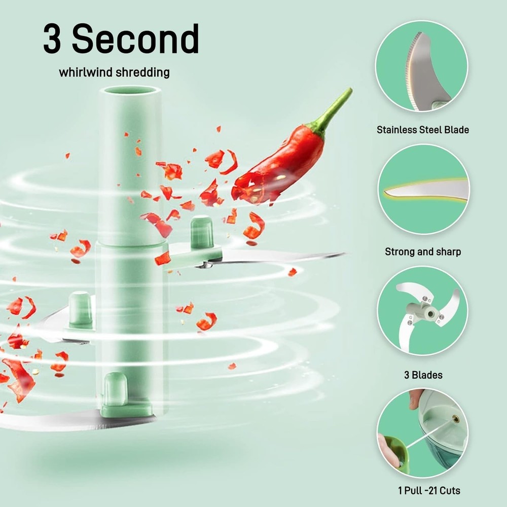 Vegetable Chopper Manual Food Chopper W/ Container Hand Pull String Veggie