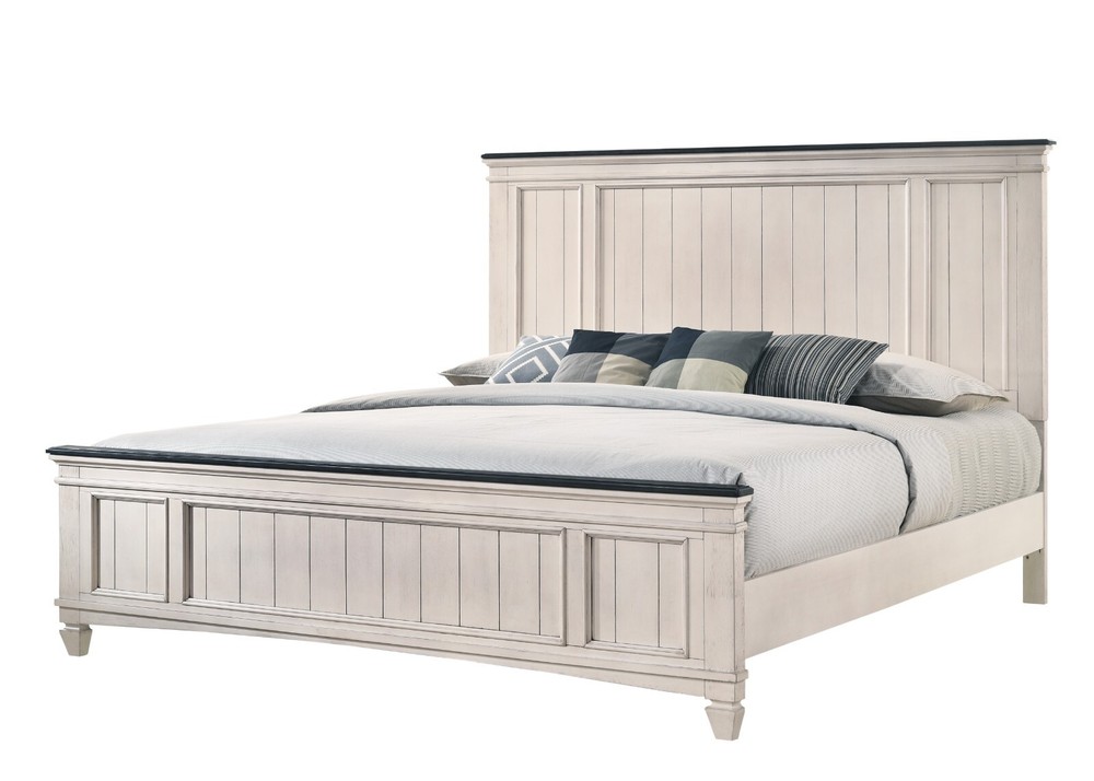 Rustic Cottage Style 3pc King Panel Bed Set Beige Finish Solid Wood Bedroom