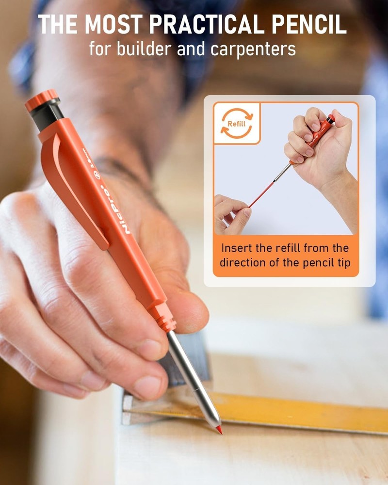 Nicpro Upgraded 3-IN-1 Carpenter Pencils with Sharpener & Finger Grip, Construct