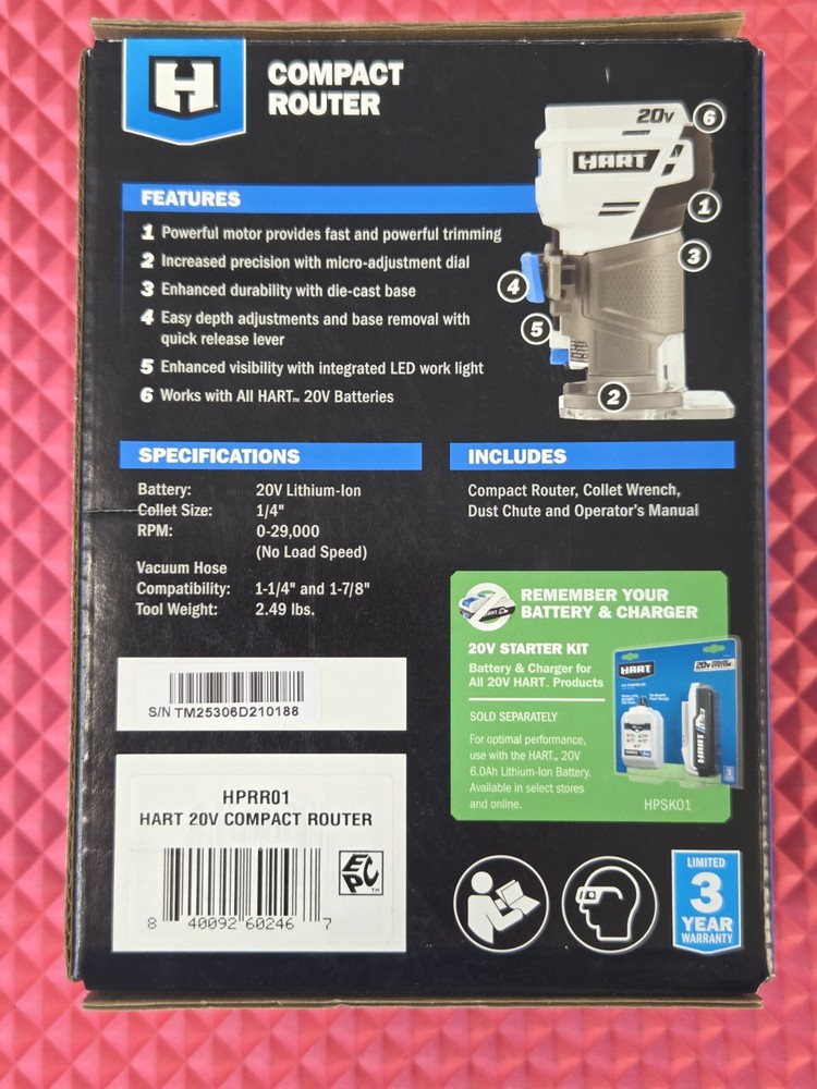 Hart HPRR01 20V Compact Router Tool Only - SEALED