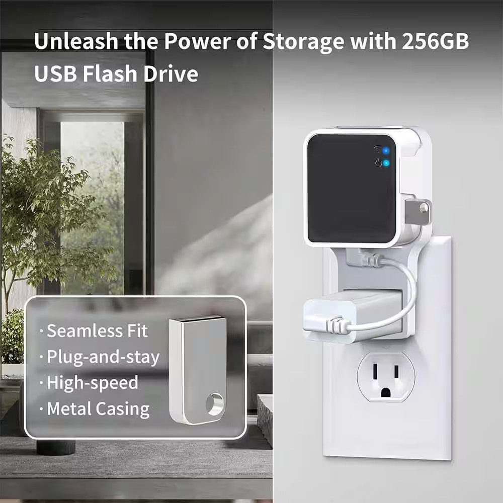 256 GB USB Flash Drive and Wall Mount with Short Cable – Declutter, save Space,