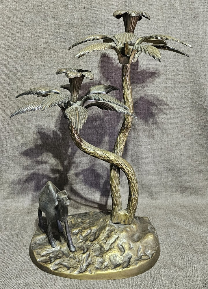 Brass Camel and Palm Trees Candle Holder