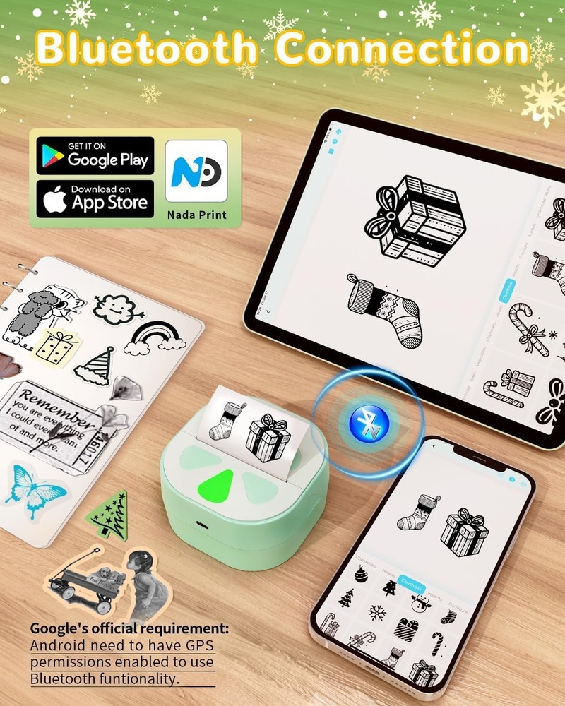 Sticker Printer, Print Pods Mini Bluetooth mini printer, Green