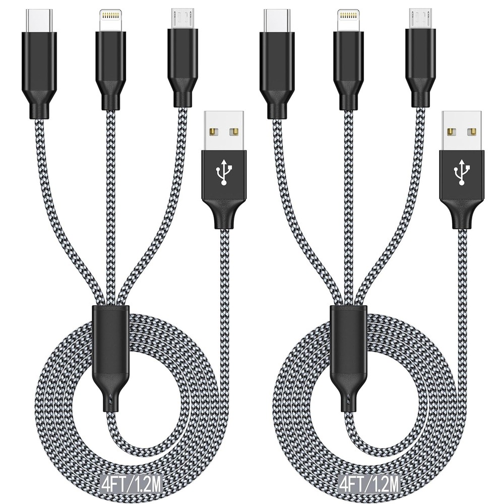 Multi Charging Cable 4ft 2Pack 3 in 1 Charger Cord, Multiple Rapid Nylon...