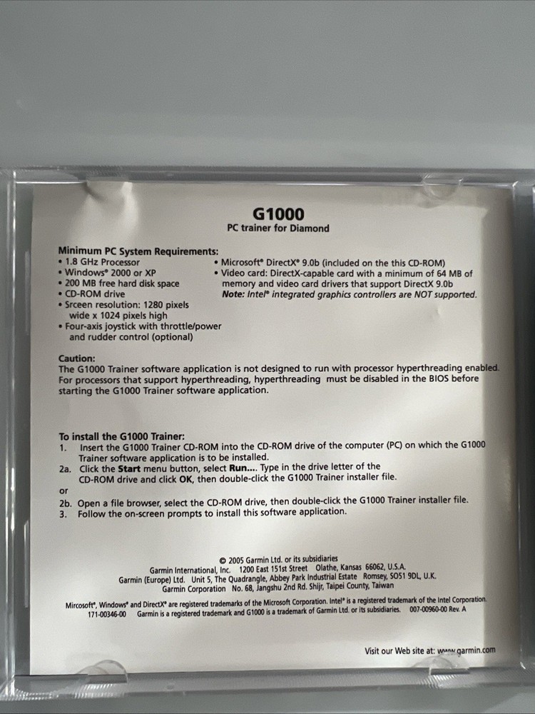 Garmin G1000 PC Trainer For Diamond Version 6.01