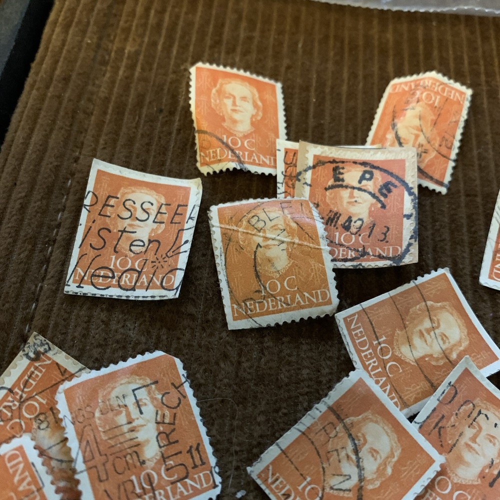 Vintage Well Preseved 10 Cent Netherlands Stamps 35+ Postmarked Pre 60