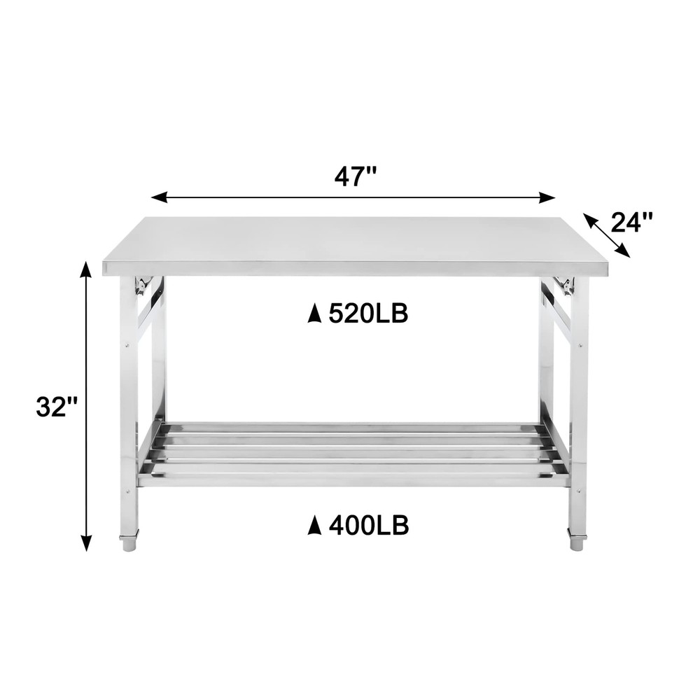 Stainless Steel 48"x24" NSF Kitchen Work Prep Table Folding Restaurant Worktable