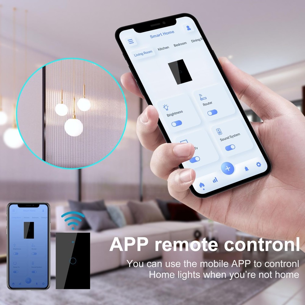 WiFi Smart Wall Light Switch,US Standard ，Voice Control ，Tempered