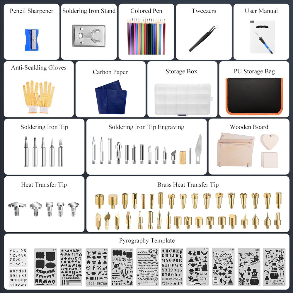 Professional 113-Piece Wood Burning Kit with Adjustable Temperature Tools