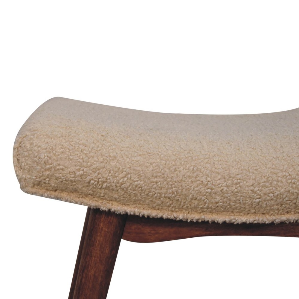 Honey Caramel Bouclé Curved Bench