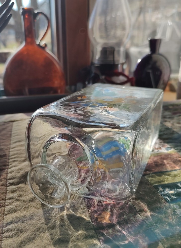 Stiegel Style Half Post Blown Enameled Case Bottle & Hand Blown Cup, 1863