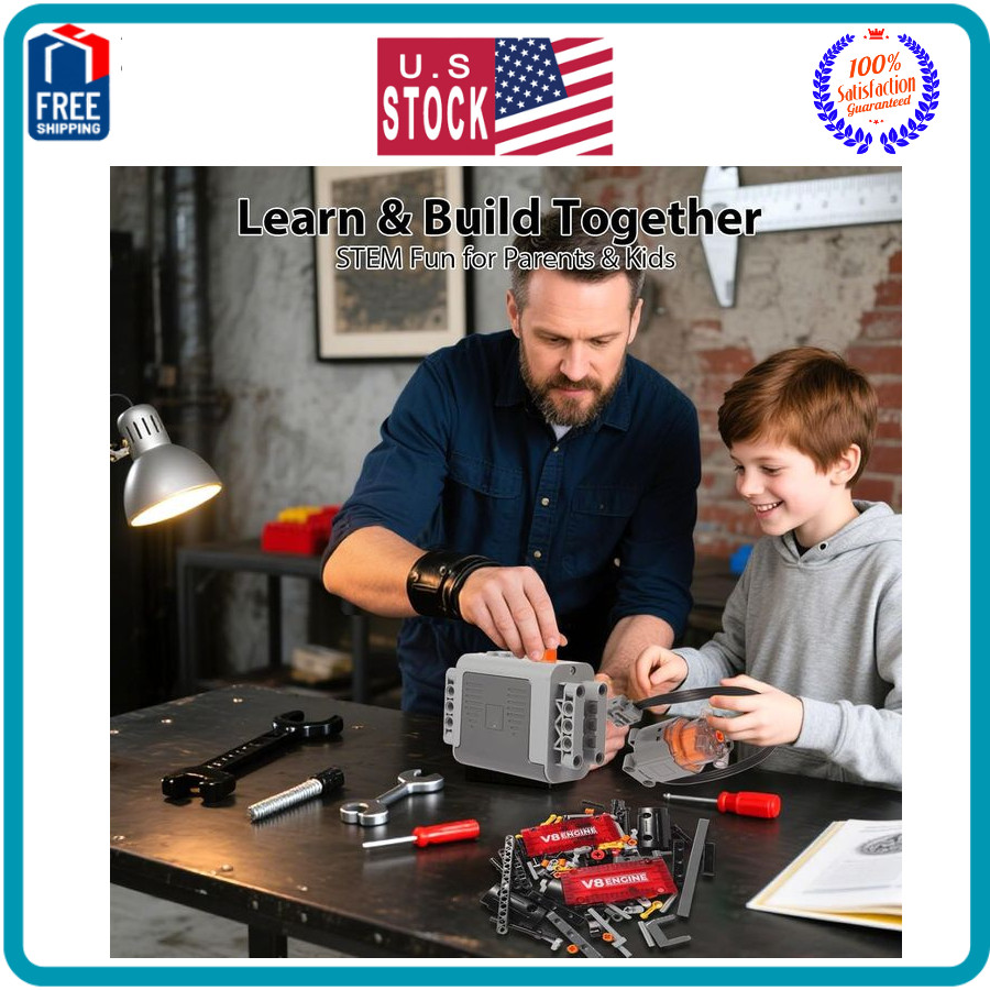 V8 Engine Model Kit That Runs STEM Mini Engine w Motor Sound 478PCS