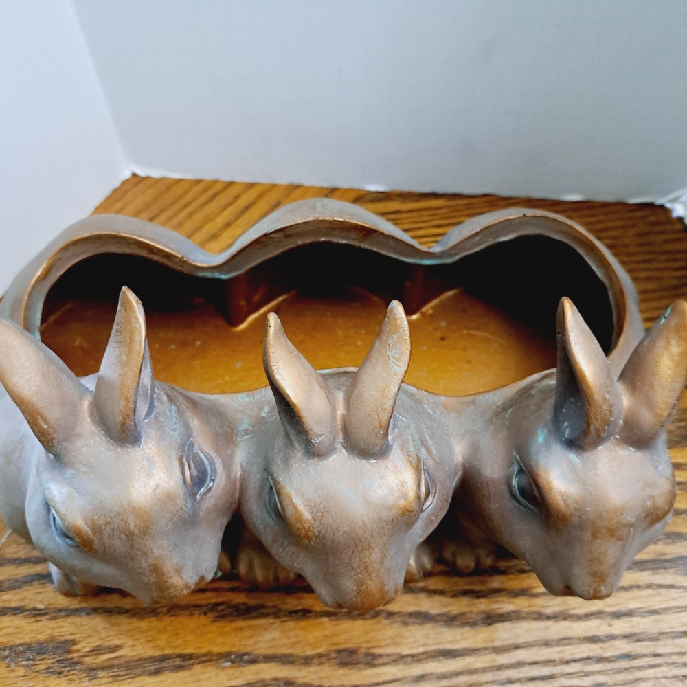 Bronze Look Bunny Planter Plastic Resin 12'' Long
