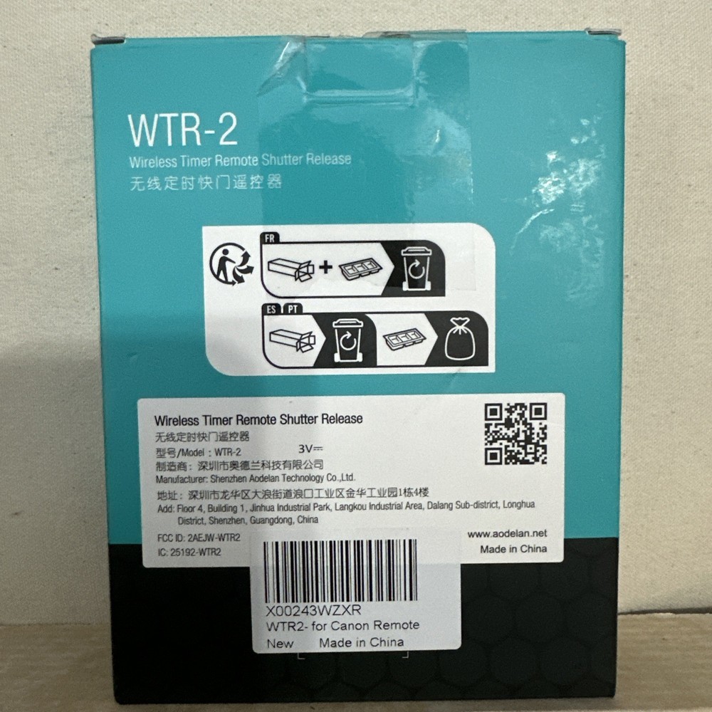 AODELAN WTR-2 Wireless Shutter Release Timer Remote Control New Open Box