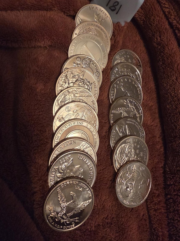 17- misc styles 1 oz .999 copper coins