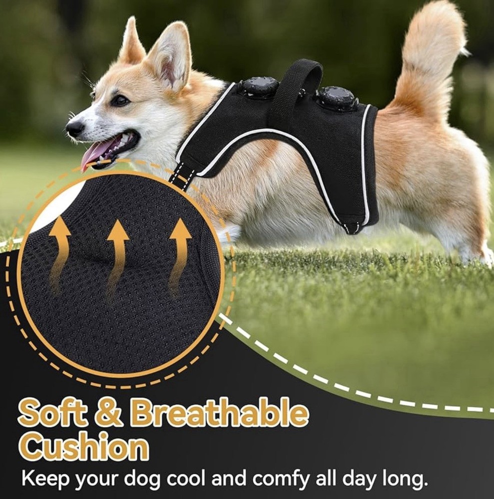 Premium Padded Dog Harness, No Pull Reflective Knob Adjustment, Black (Medium)