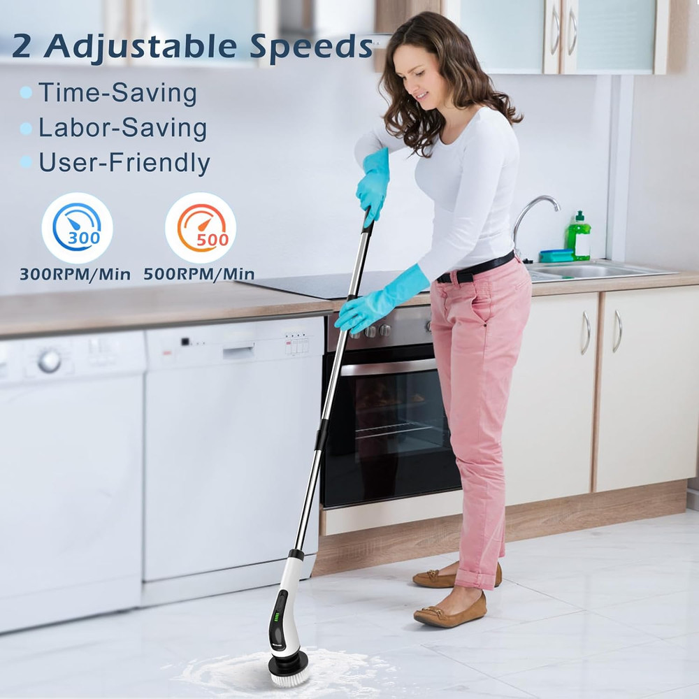 Electric Spin Scrubber, Cordless Cleaning Brush Scrubber for Home, 8 Replaceable