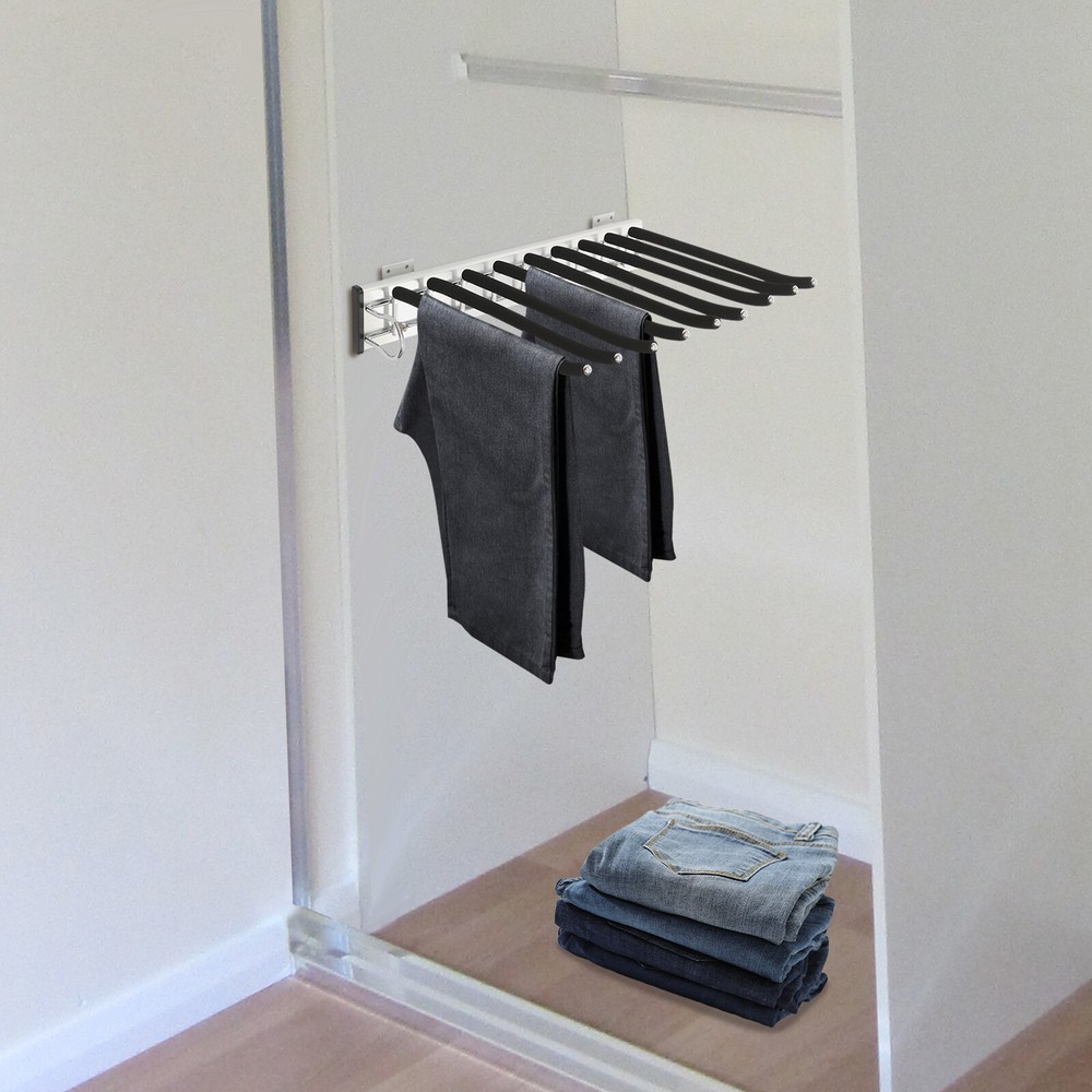 Durable Wall-Mounted Trouser Rack with Smooth Round Balls and Handle