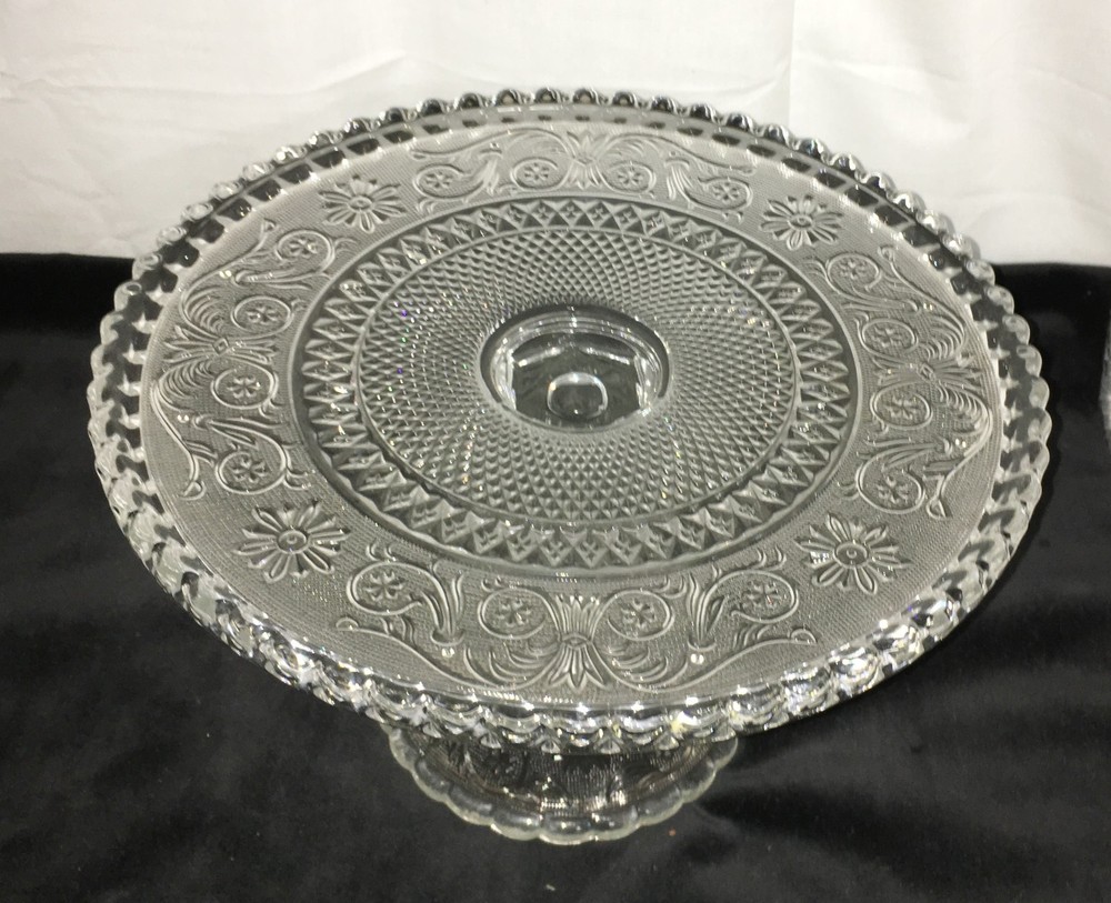 Duncan & Miller SANDWICH CRYSTAL *11" PATTERN FOOTED *ROLLED EDGE* CAKE STAND*