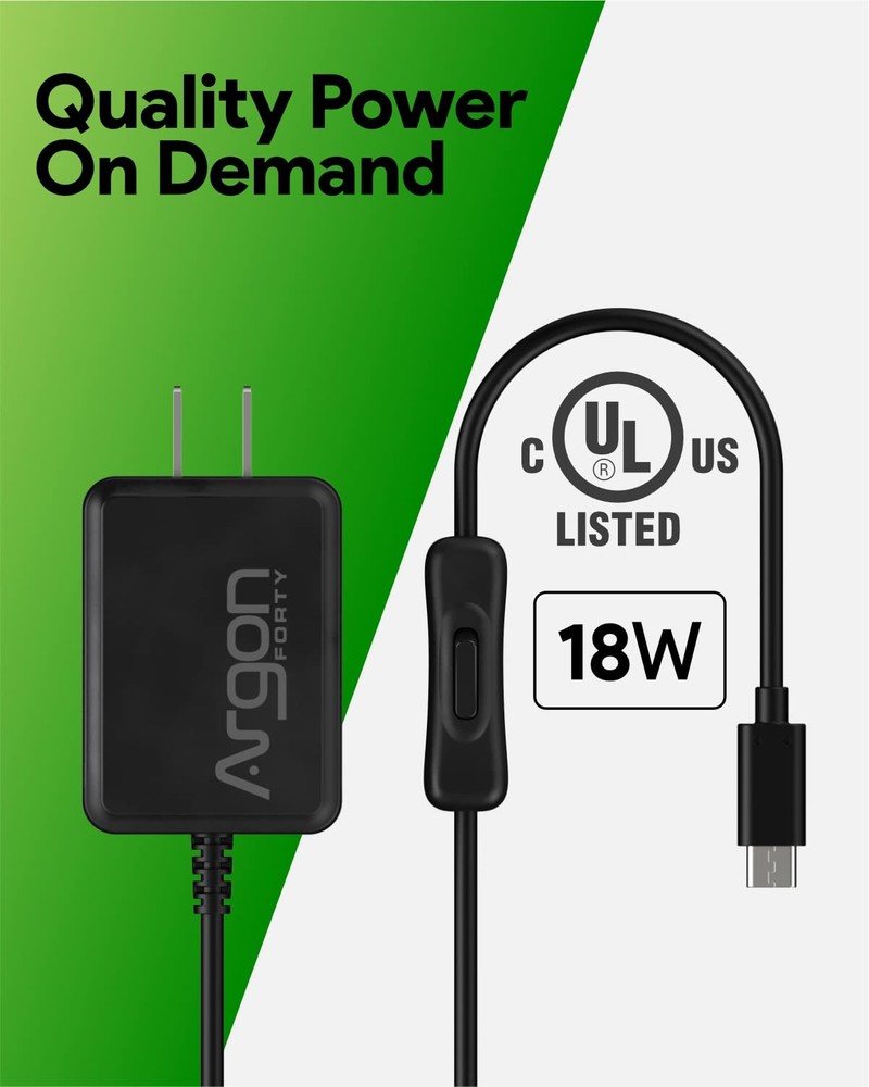 Argon USB C Power Supply with Switch | Raspberry Pi 4 Black