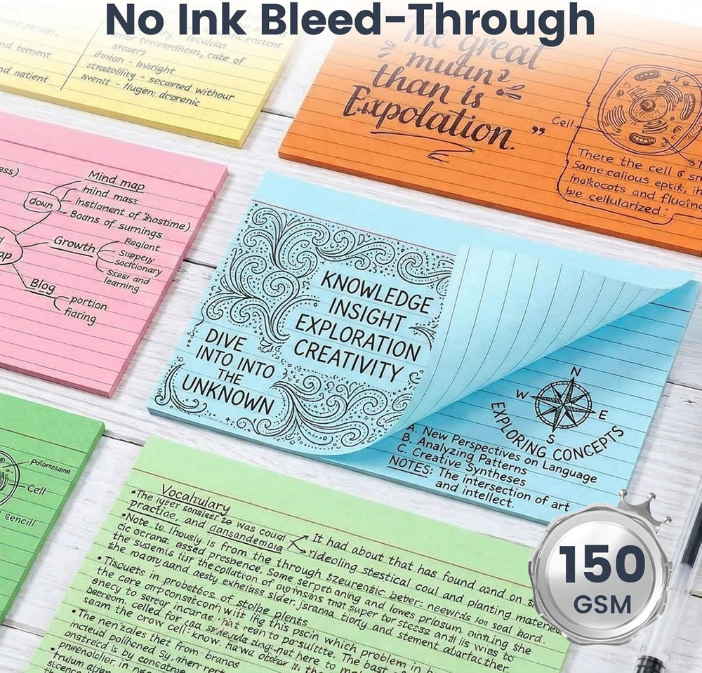 180PCS 5x8 Inch Colored Index Cards, Lined Flash Cards for Studying & Notes
