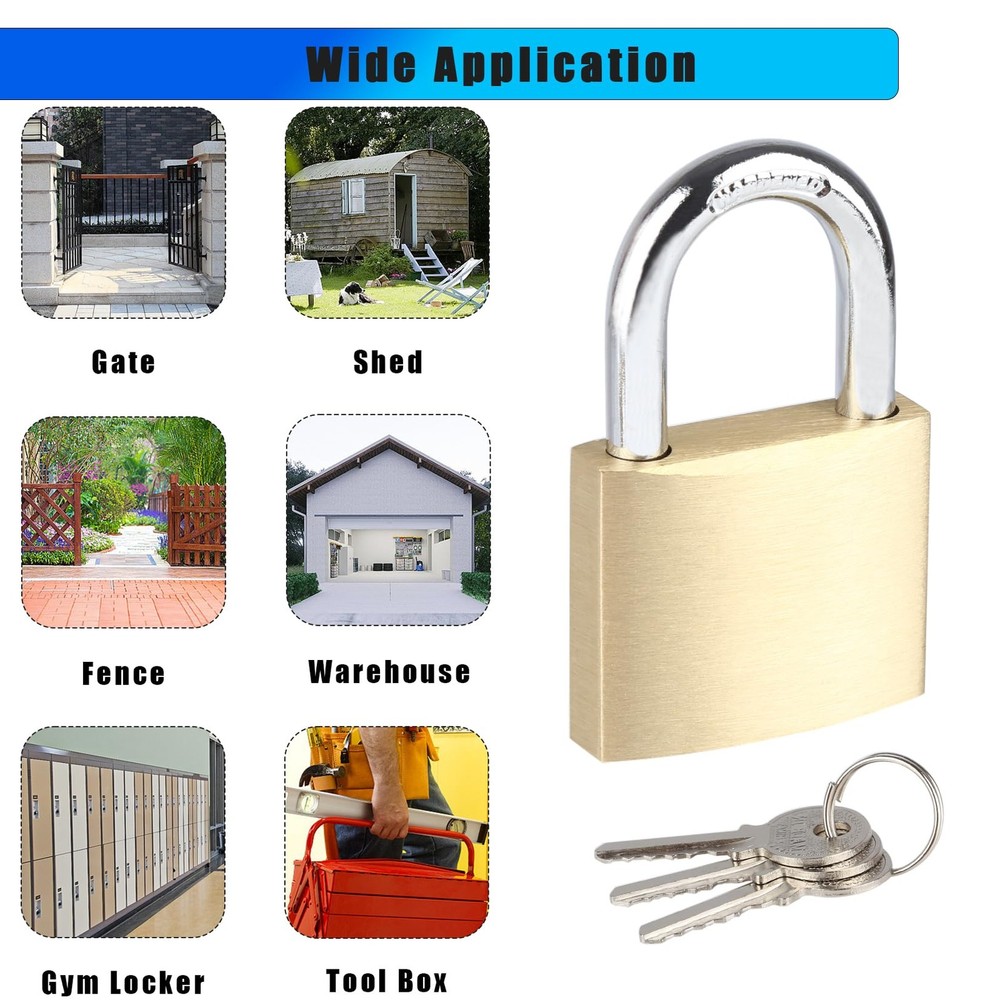 6Pack Solid Brass Padlocks Keyed Alike, Locker Locks with Same Keys, Weatherp