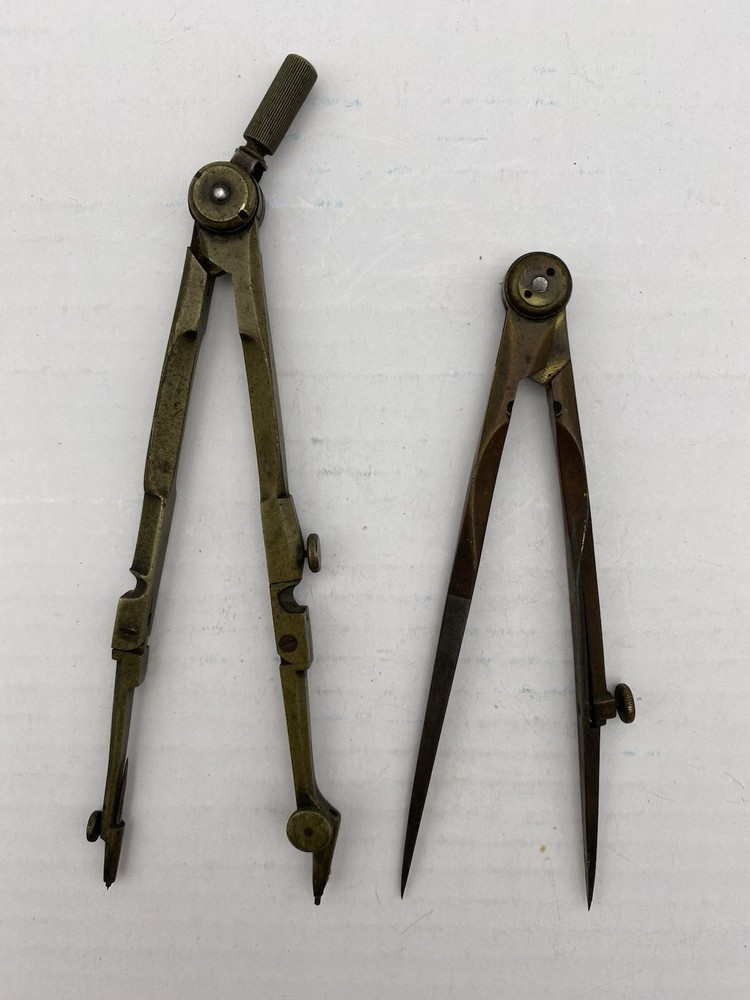Two Vintage Machinist Divider & Compass - Brass & Metal