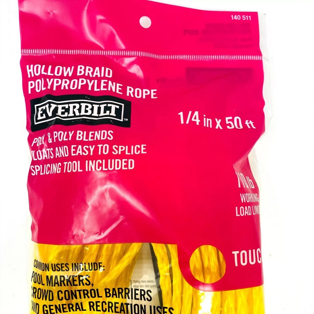 Everbilt 140 511 Floating Hollow Braid Polypropylene Rope 1/4 in x 50 ft 100 Pcs