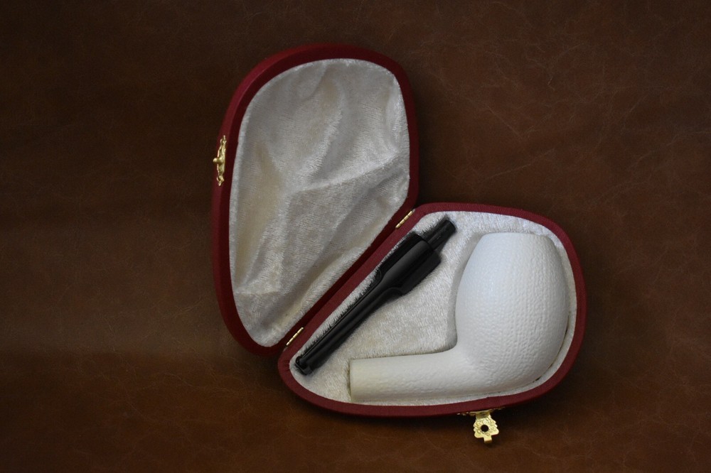 Rusticated Finish Bent Egg Pipe new-block Meerschaum Handmade With Case#961