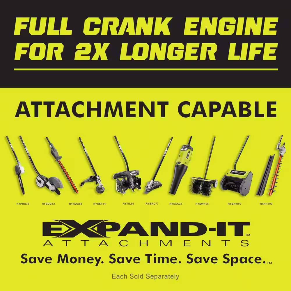 25 Cc 2-Stroke Attachment Capable Full Crank Straight Gas Shaft String Trimmer