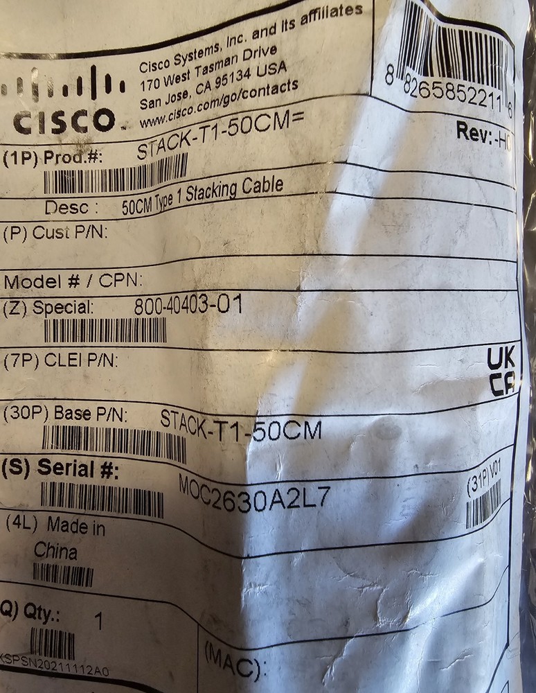 NEW Cisco 800-40403-01 Network Stacking Cable STACK-T1-50CM