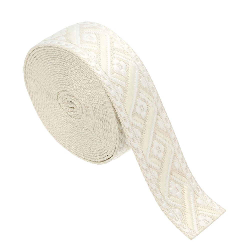 4.75Yards Cotton Webbing Strap 38mm Jacquard Webbing Strap, Khaki-Cream