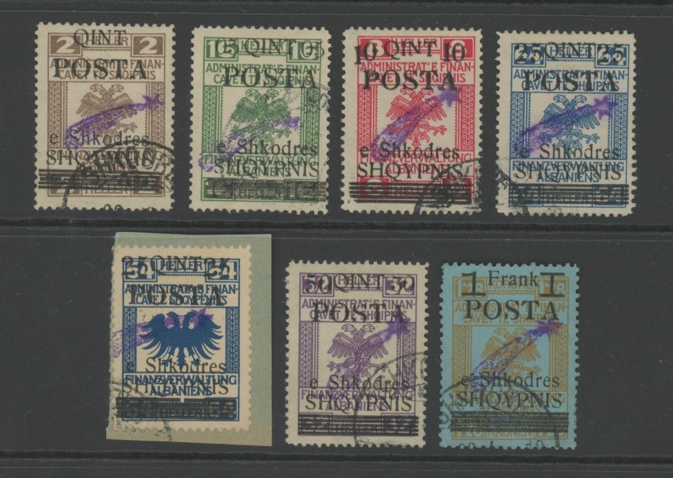 Albania Albanien 1919 Shkoder Comet Overprints Scott 98-104 Used VF