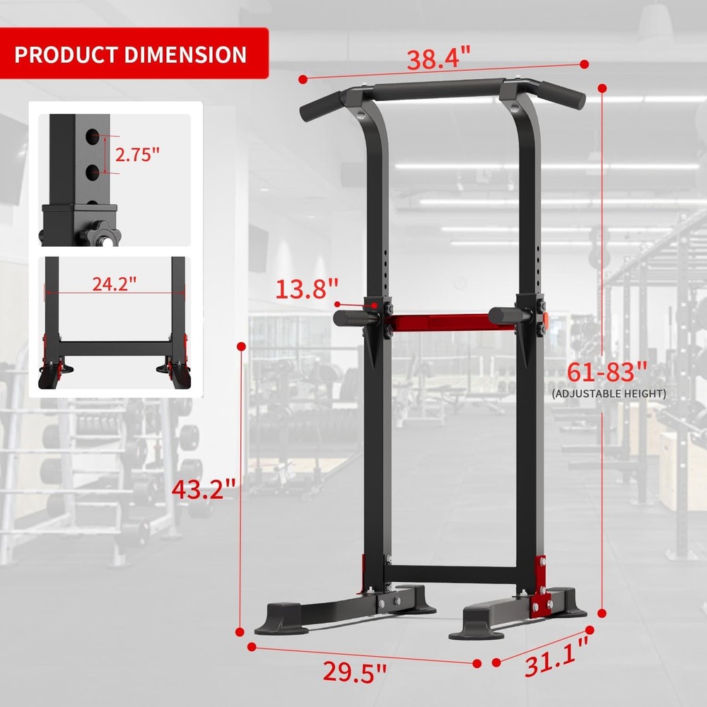 Pull Up Bar Dip Bar Squat Rack Workout Dip Station Height Adjustable Free