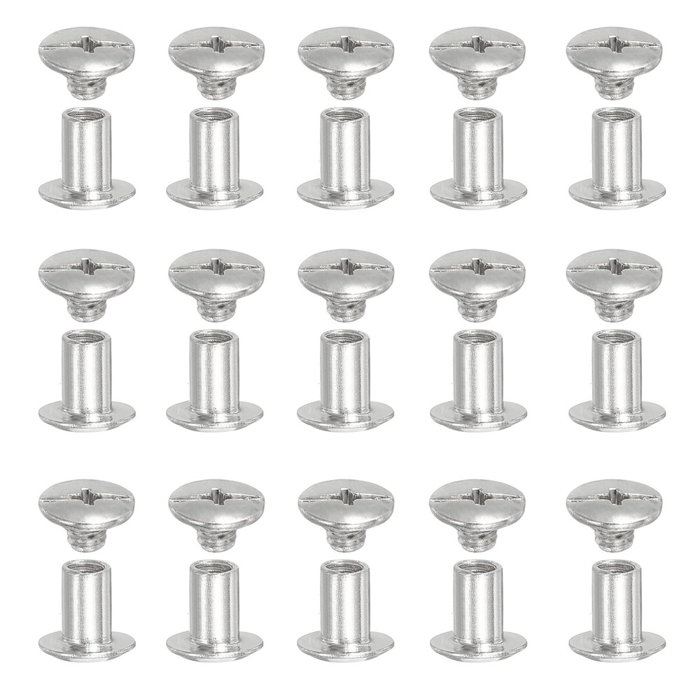 Chicago Screws, Leather Rivets for Belt Bag M5 x 8 mm & 80 Pack & Silver