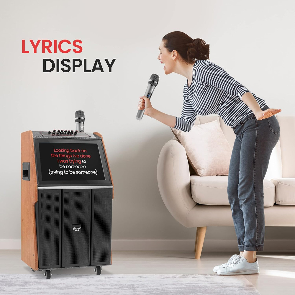 Wireless Karaoke Machine with Touch Screen, Mic, Wheels & Multi-Device Support
