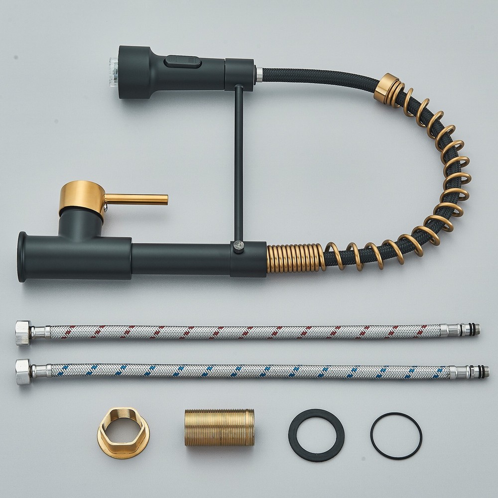 Black Gold LED Kitchen Faucet with Sprayer Single Handle Pull Down Sink Mixer