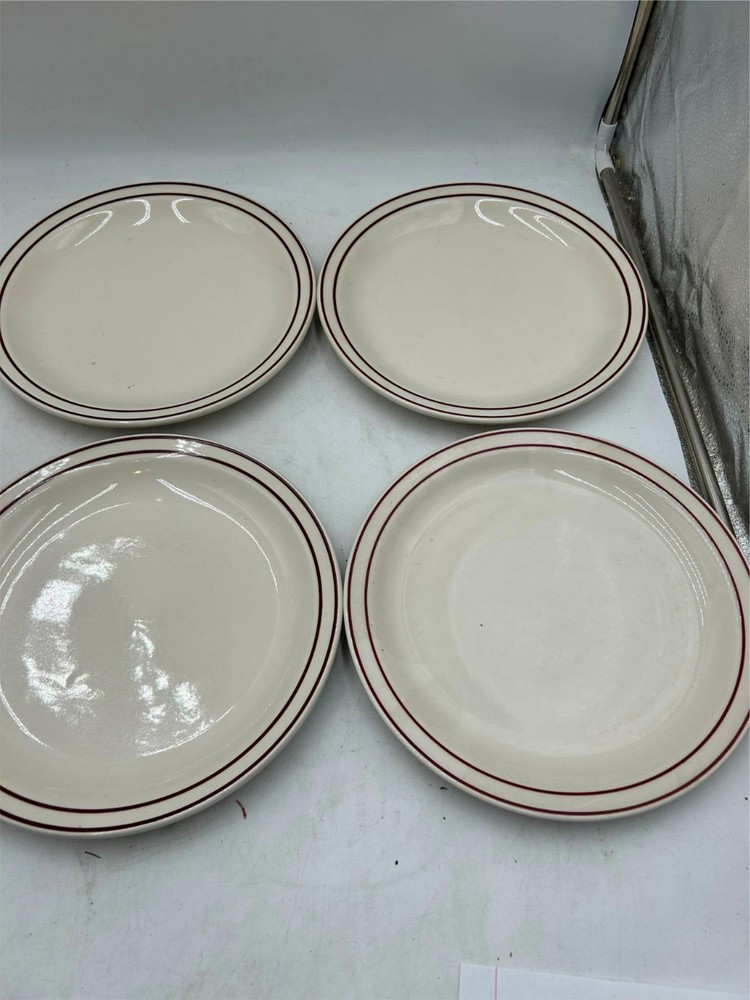 4) HOMER LAUGHLIN DINNER PLATES DOUBLE BAND RESTAURANT WARE