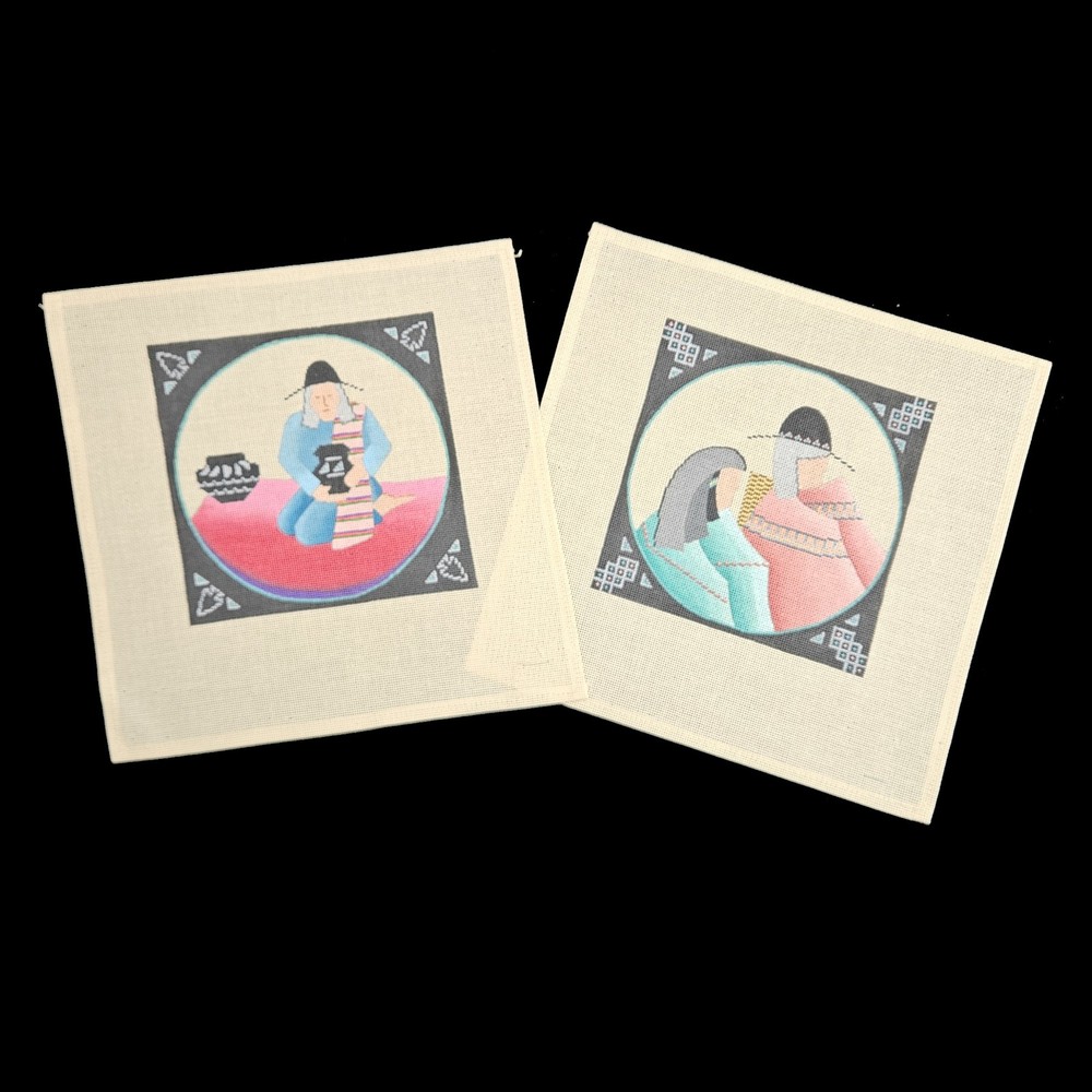 2 HAND PAINTED NEEDLEPOINT CANVAS LOT:  SOUTHWEST THEME      BM