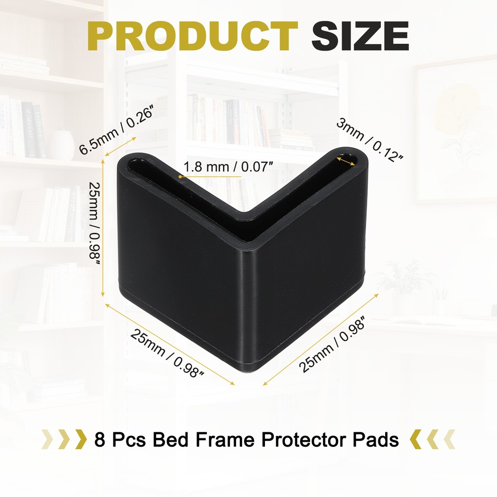 8Pcs 1" Bed Frame End Cap, L-Shape Angle Iron Foot Pad Leg Protector, Black