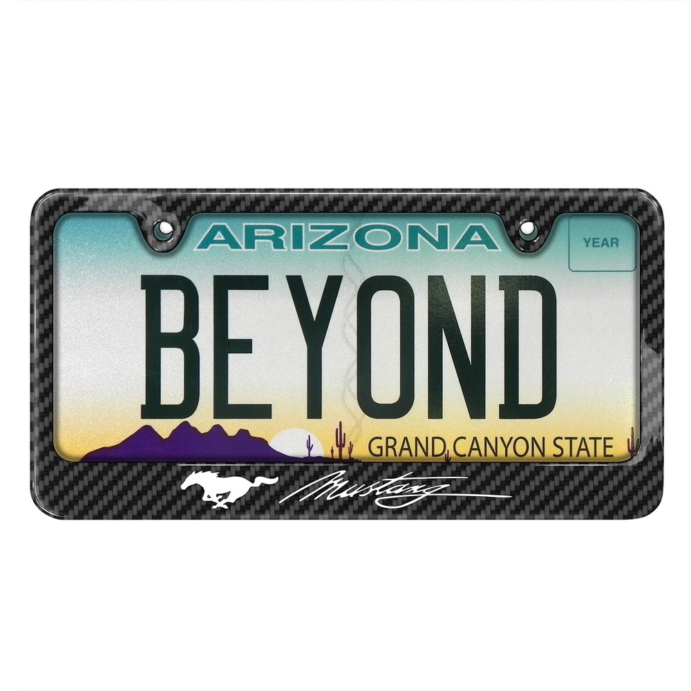 Ford Mustang Script Black Carbon Fiber Look ABS Plastic License Plate Frame
