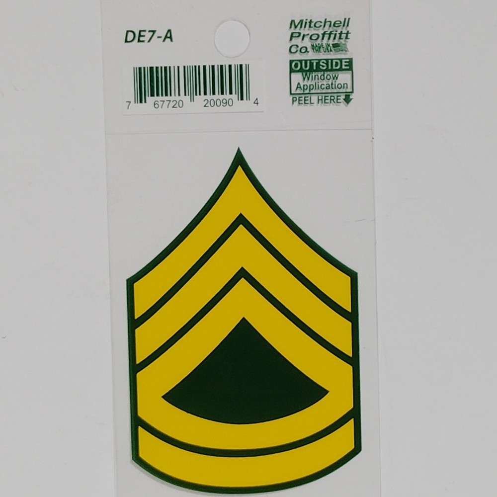 Army SFC-SP7 Sergeant E-7 Window Decal – 2" x 3" Adhesive Back, DE7-A