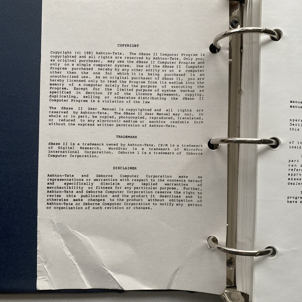 Vintage Osborne Computer Dbase II Assembly Language Software Manual ~ 12/10/82