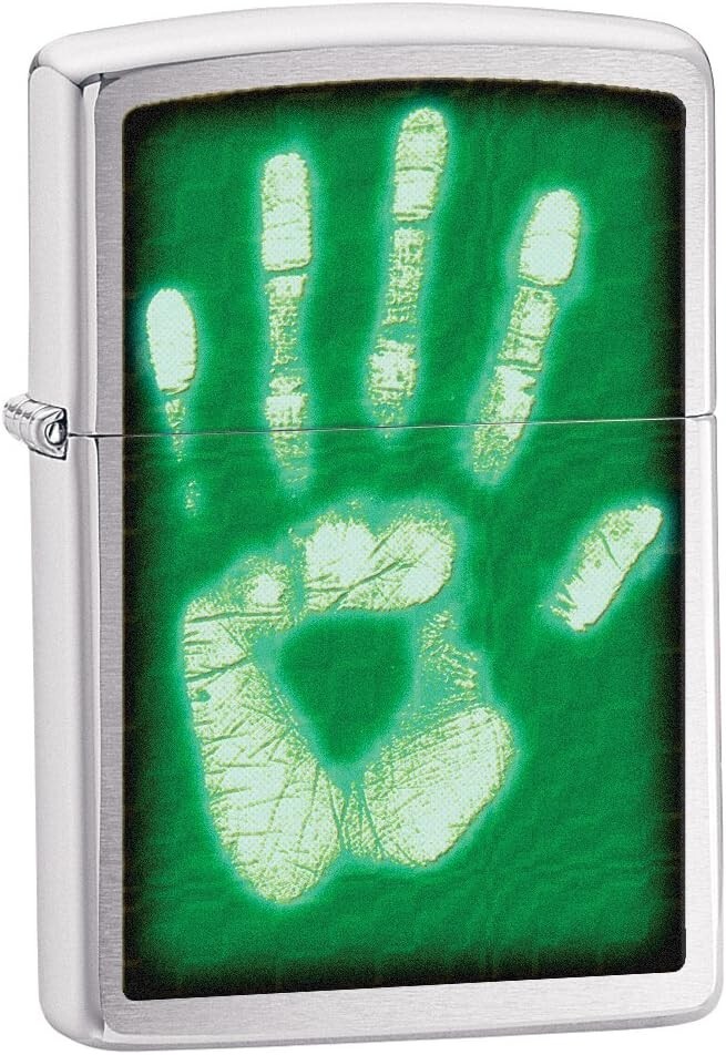 Zippo Brushed Chrome Identity Hand Print Lighter 28283