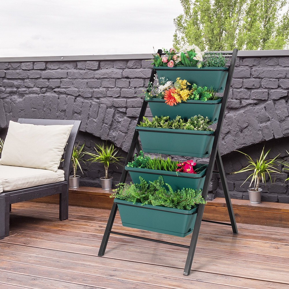5-tier Vertical Garden Planter Box Elevated Raised Bed w/5 Container Green