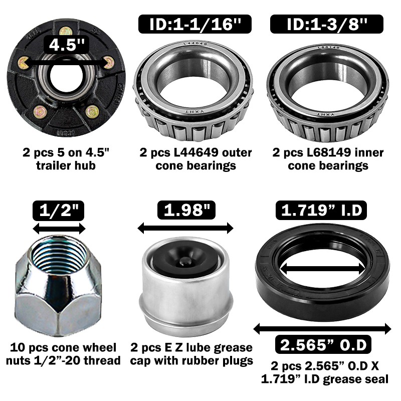 New Electric Trailer Brake 10" x 2-1/4" & 5 on 4.5" Hub Drum Kit for 3500 lbs