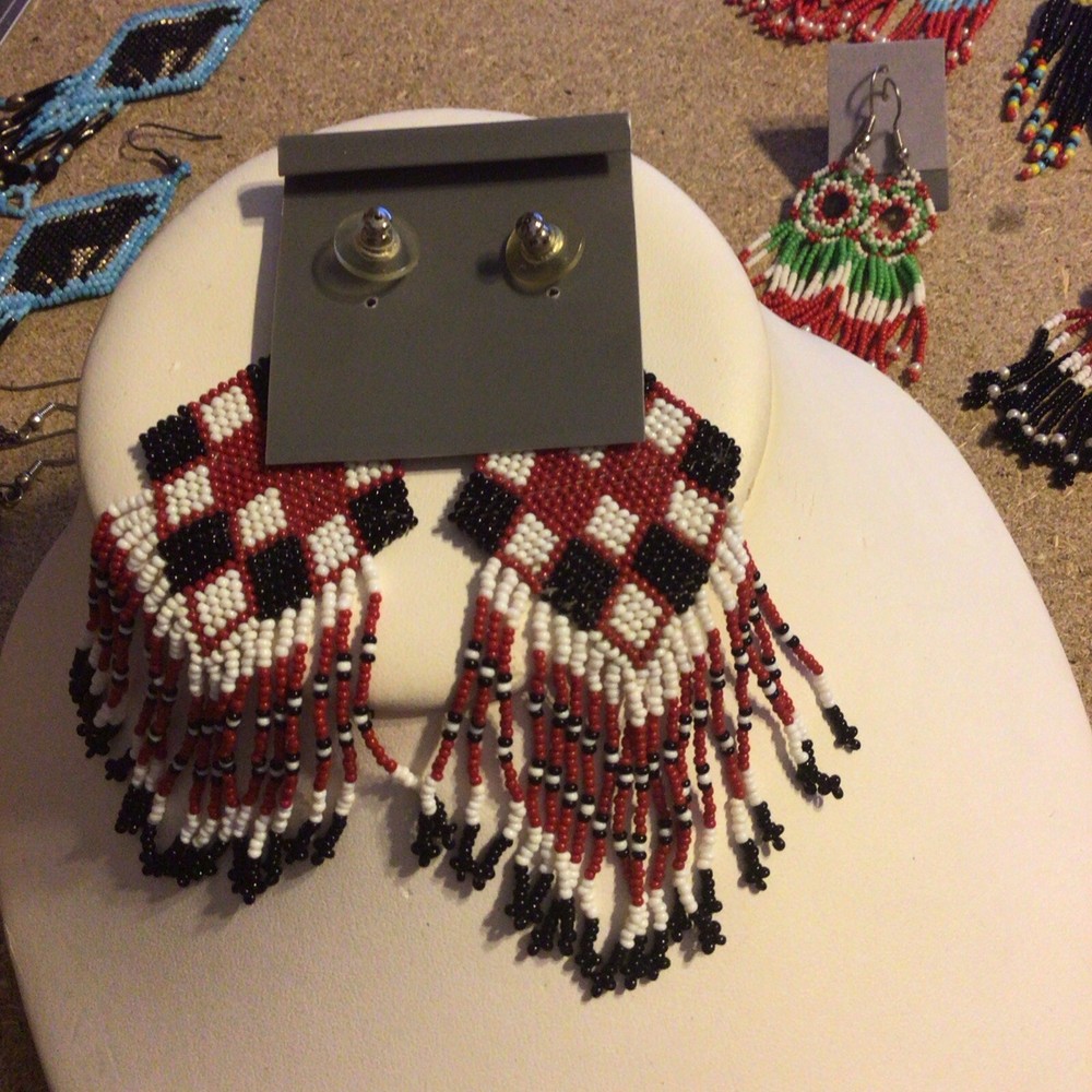 NATIVE AMERICAN CHECKERED DANGLE EARRINGS JEWELRY